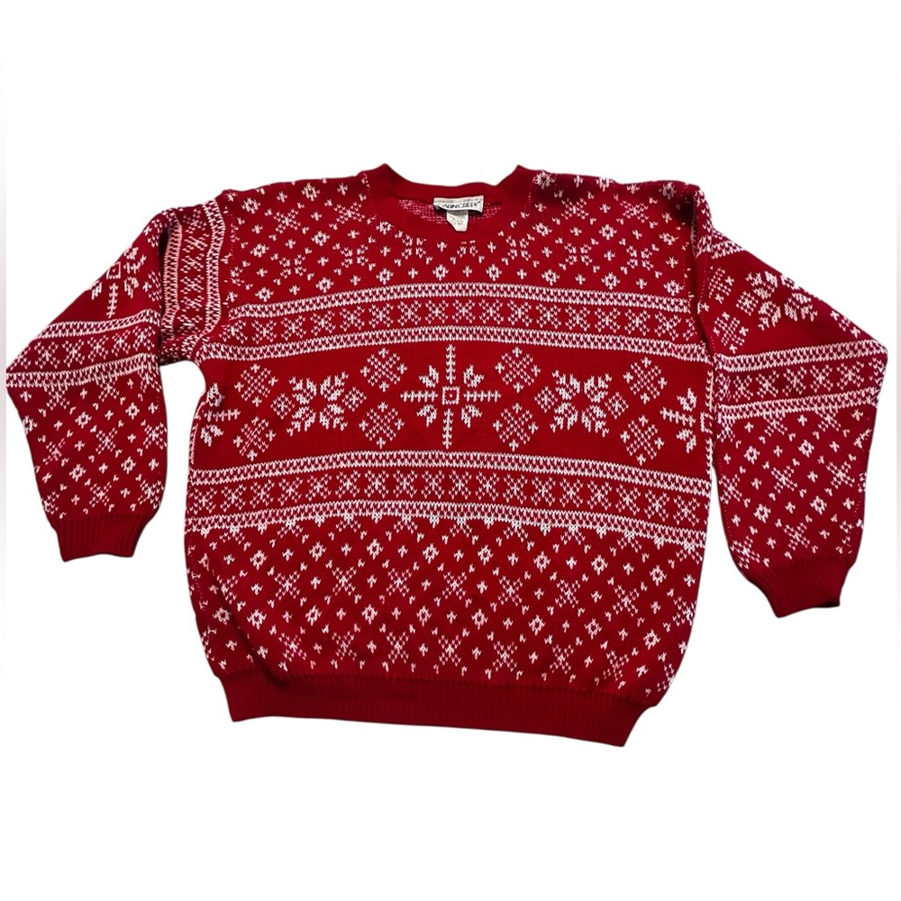 Cabin Creek Vintage Red Knit  Faire isle Snowflake Ugly Sweater Sz M-P